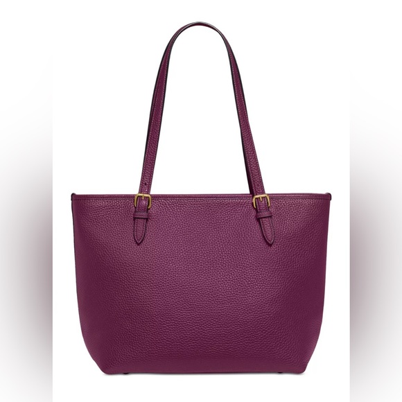 Deep Berry Coach Polished Pebble Leather Taylor Tote with C Dangle Charm - Picture 3 of 4